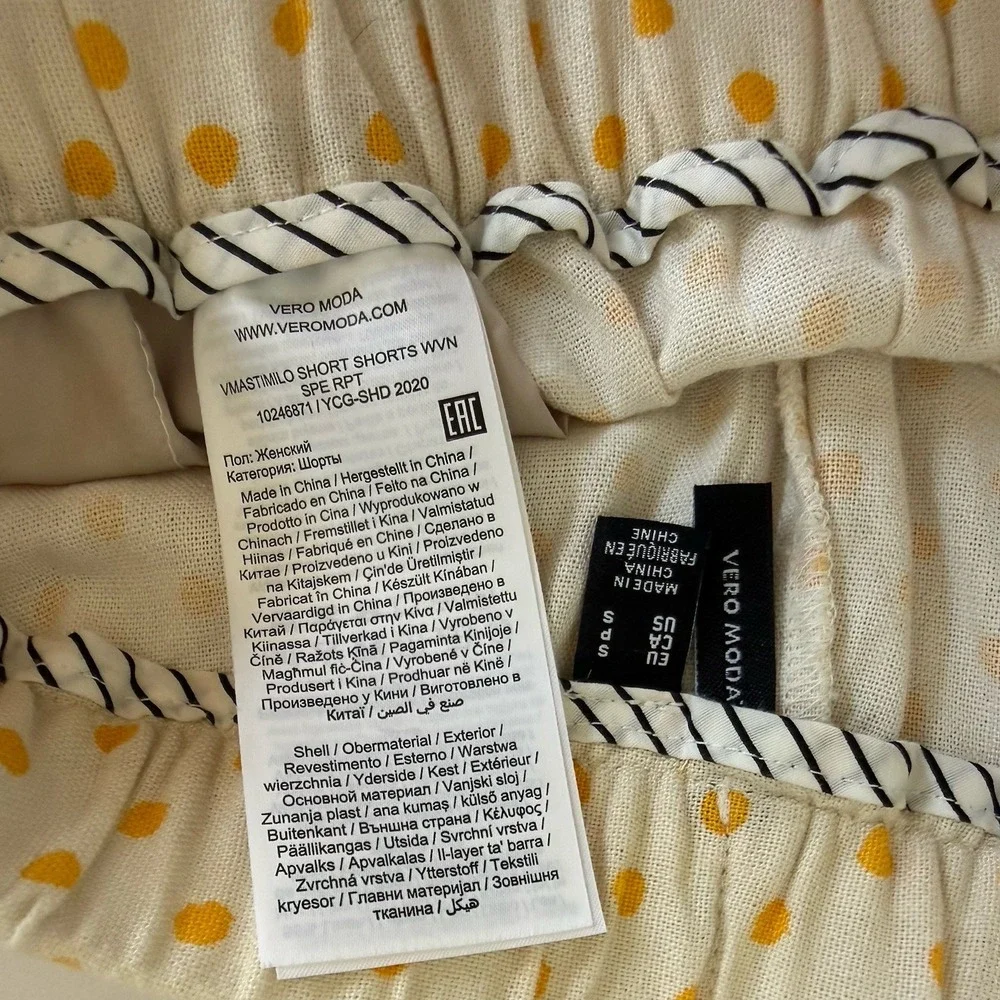 Vero Moda Linen Blend Shorts SMALL Cream Yellow Micro Polka Dot Pocket Pull On - Picture 5 of 9